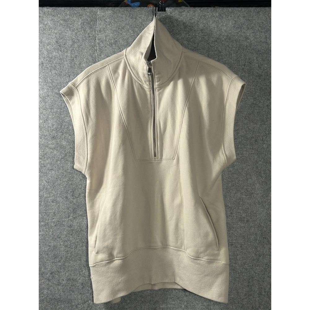 Abercrombie & Fitch Soft A&F Small Sleeveless Half Zip Sweatshirt Vest Cream 90s